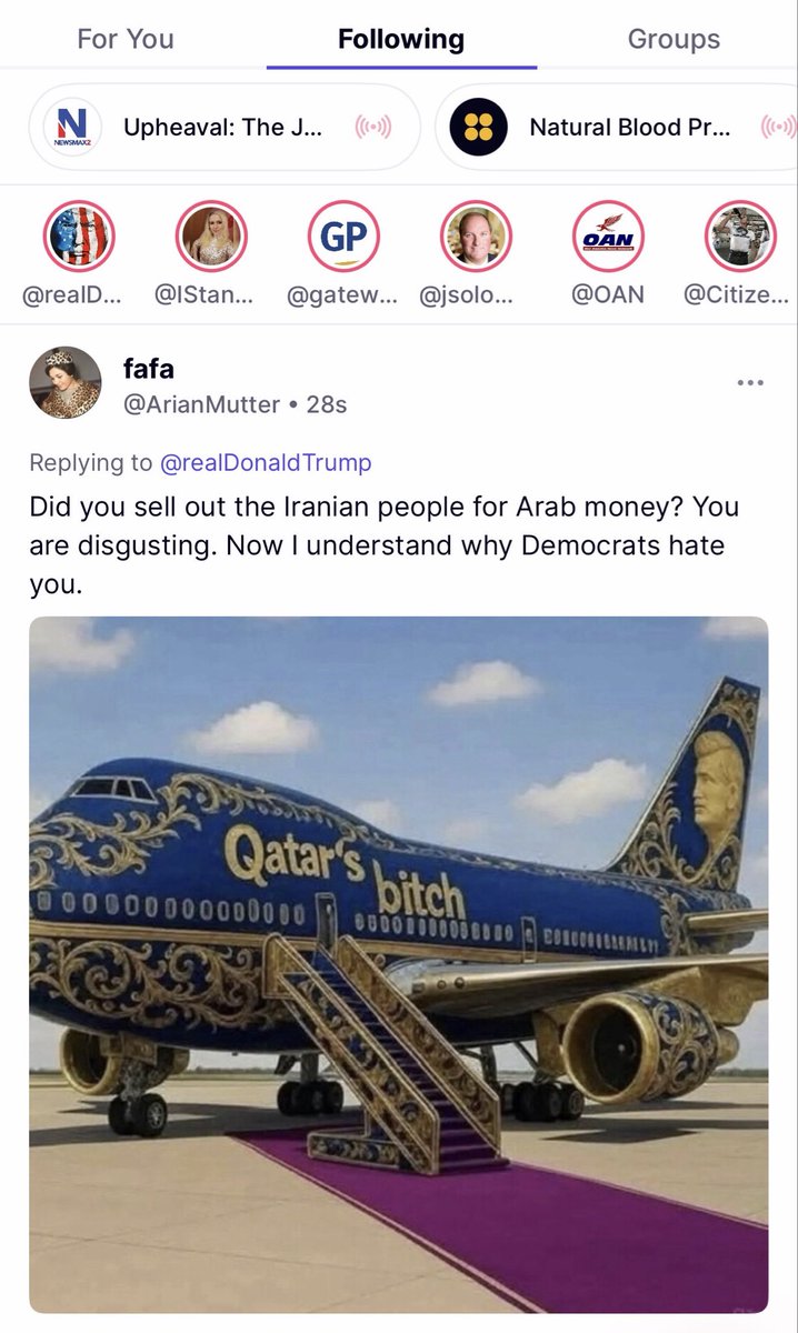 ArianMutter's tweet photo. @LionsOfZion_ORG @GreyWol08482159 Trump sold out the Iranian people for Qatari money https://t.co/HaK1jdzEMZ
