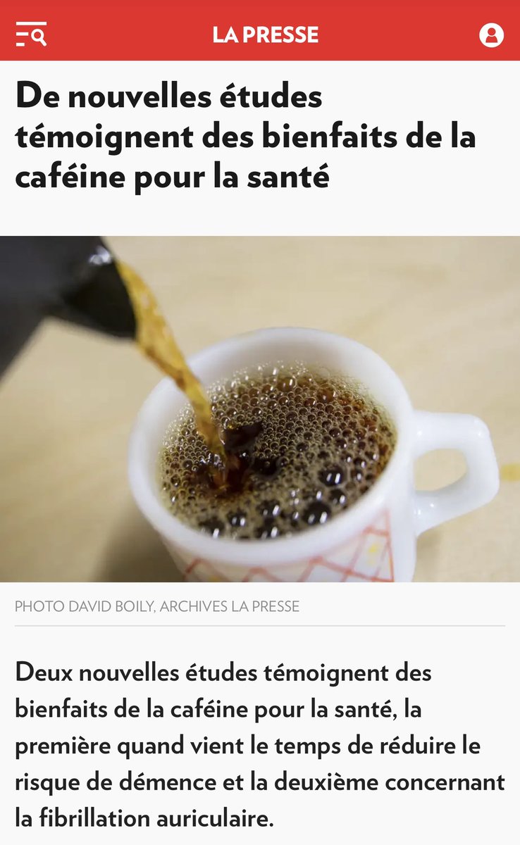 andrearthurciel's tweet photo. La professeure Anne-Julie Tessier, une spécialiste de la nutrition et de la longévité en santé au département de nutrition de l’Université de Montréal, est unanime!

Les chercheurs de Harvard ont prouvé qu’une consommation de caféine plus élevée est associée à une réduction du risque de développer la maladie d’alzheimer, de la démence, mais aussi une réduction du risque de déclin cognitif.

Consommer plus de caféine qu’un ministre caquiste est excellent pour votre santé à long terme!

*