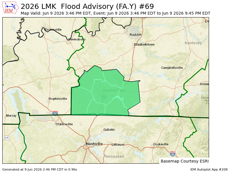 JessaminecoEMA's tweet photo. LMK issues Flood Advisory for Allen, Barren, Butler, Edmonson, Logan, Simpson, Warren [KY] till Jun 9, 8:45 PM CDT https://t.co/6P6XT96jwB https://t.co/y09CmHELpf