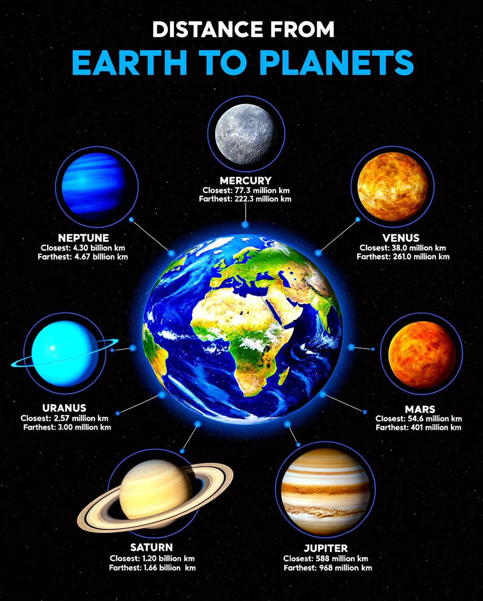 konstructivizm's tweet photo. The planets of our Solar System may look like neighbors in textbooks and diagrams… but in reality, they’re separated by mind-boggling distances. Imagine shrinking the entire Solar System to the size of a football field. The Sun would be a grapefruit at one end, Earth a grain of sand 15 meters away… and Neptune would sit at the opposite goal line, nearly 100 meters distant. Real distances are even more humbling:Venus, our closest neighbor, swings as near as 38 million km — yet a spacecraft still needs several months to reach it.  
Mars can be 55–100 million km away depending on orbital positions.  
Jump to the outer planets and the gaps become enormous: Jupiter lies over 600 million km from Earth, Saturn more than a billion, while Uranus and Neptune float in the cold darkness 2–4.5 billion kilometers away.

These vast empty stretches are exactly why even our fastest probes take months to years to arrive. New Horizons needed nearly 10 years to reach Pluto. A crewed mission to Mars is still a multi-year round trip.The immense scale doesn’t just show how challenging interplanetary travel is — it makes every successful mission an astonishing triumph of human ingenuity. Every probe we’ve sent, every rover that’s landed, and every picture we receive from another world is a hard-won victory across cosmic oceans of emptiness.Our Solar System is far grander — and far emptier — than most illustrations ever let on.