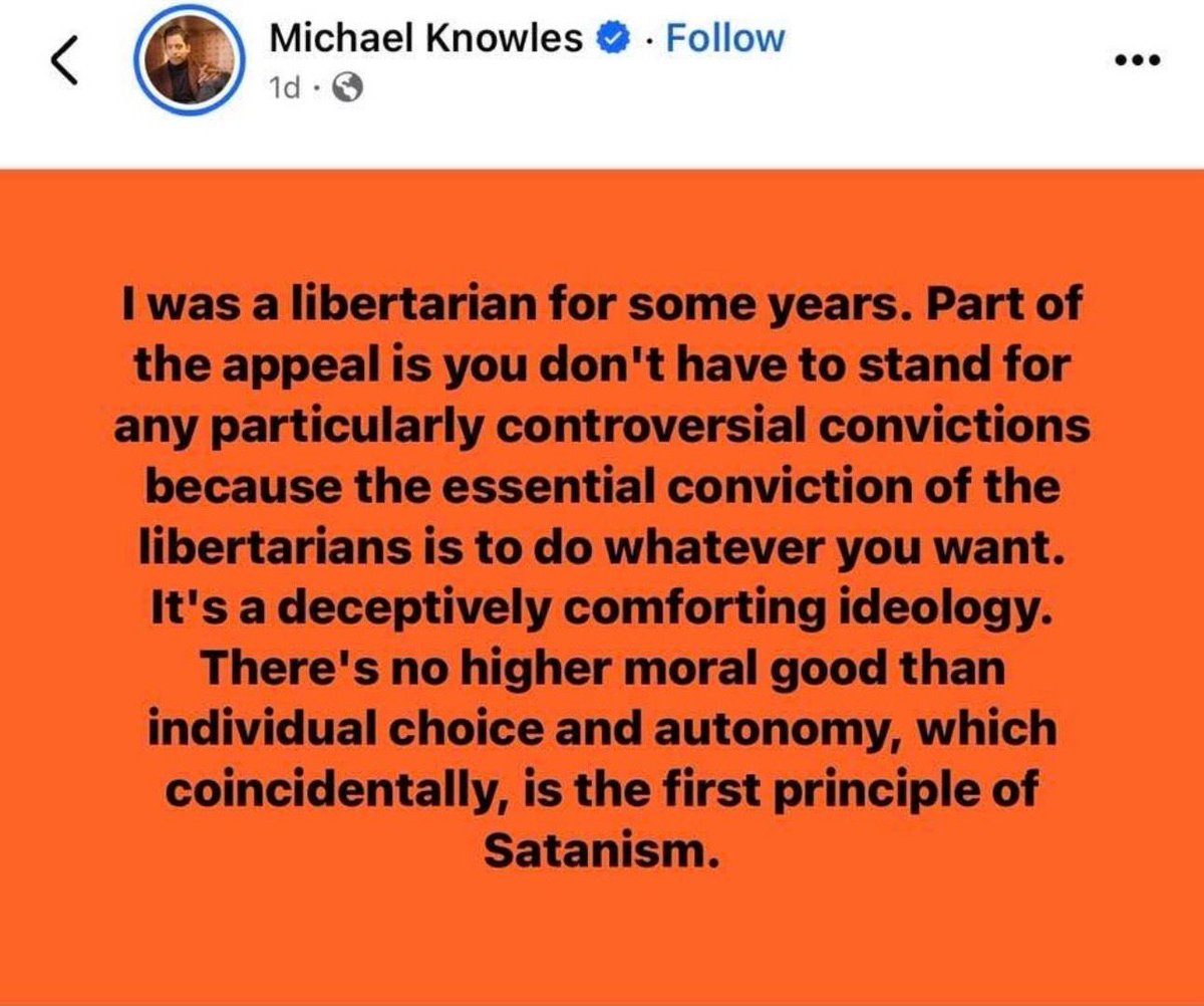 CodyLibolt's tweet photo. Mature thinkers don't go through “phases.” To be a disaffected libertarian morphing into a postliberal is to confess to being a shockingly shallow thinker twice in a row. https://t.co/KiD2pkeml2