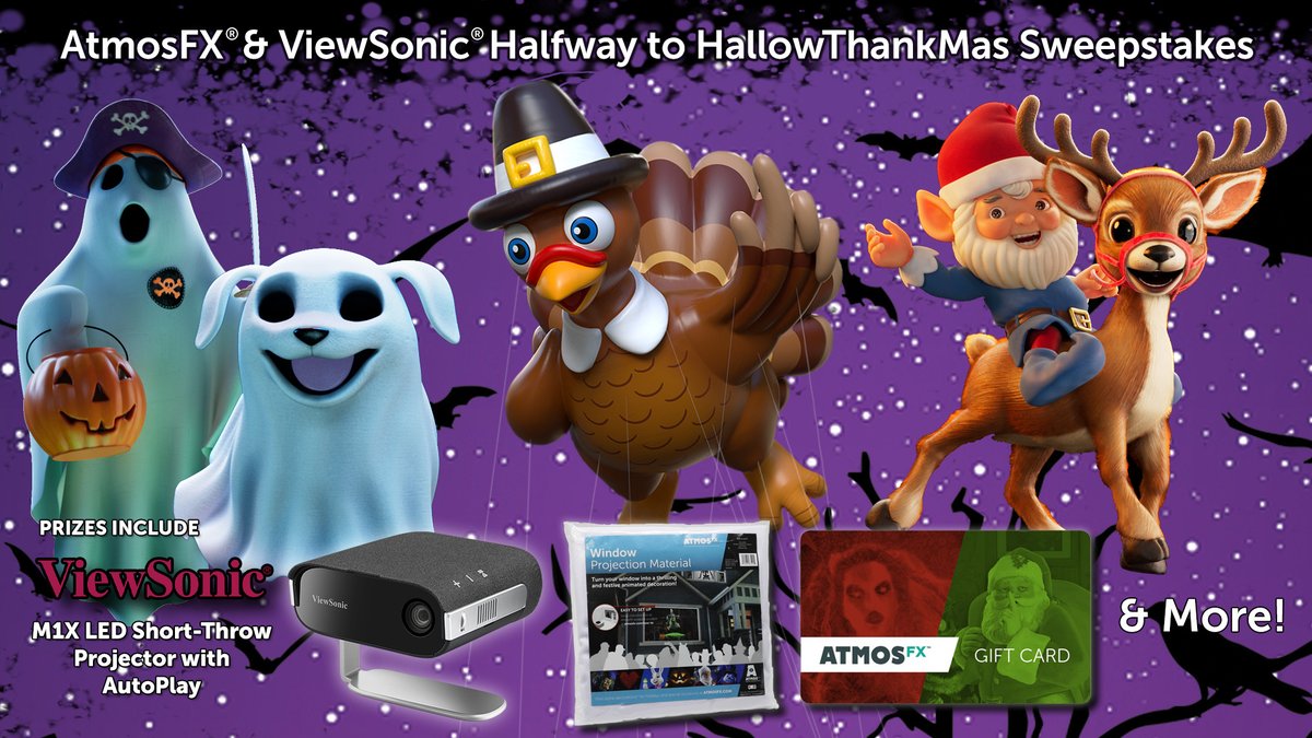 atmosfx's tweet photo. There are only 112 days until the start of the HallowThankMas season on October 1st! Enter the AtmosFX &amp; @Viewsonic Halfway to HallowThanksMas sweepstakes for your chance to win gear and digital decorations for the holiday season! https://t.co/3WdxK68Tby #sweepstakes https://t.co/w4A5Wobeum