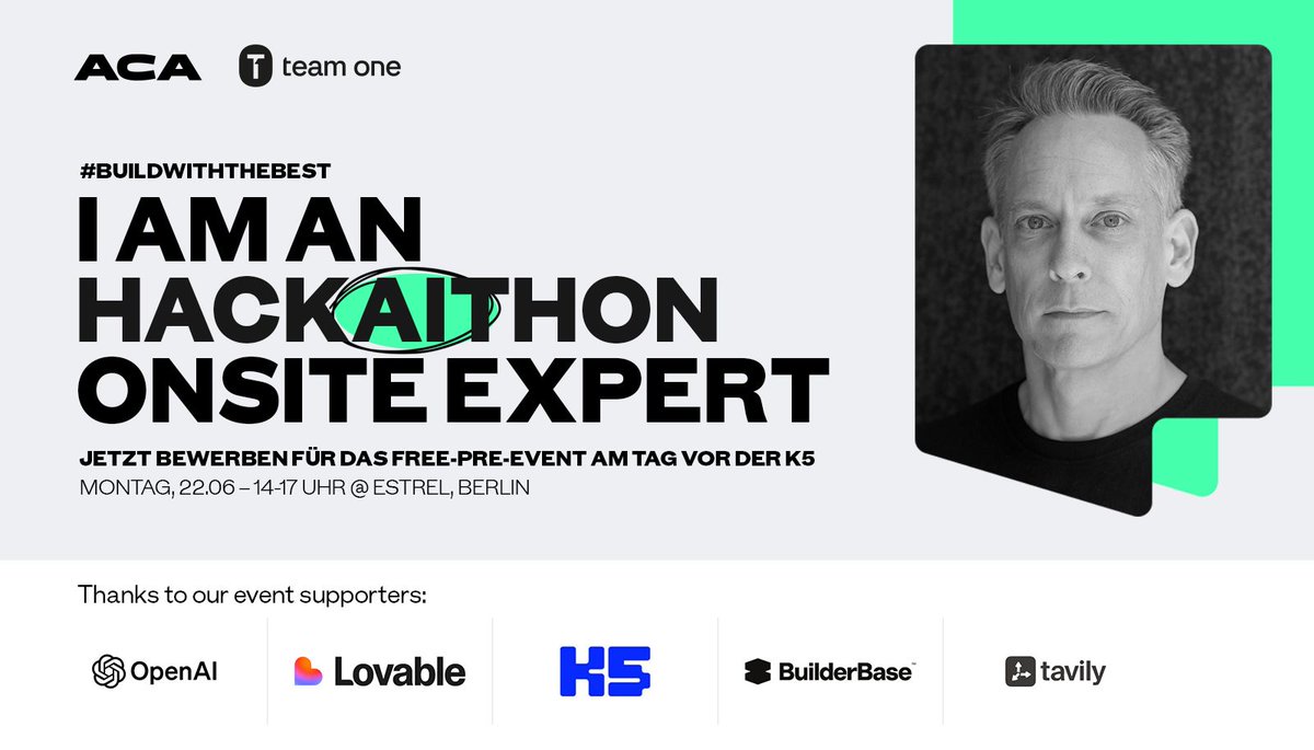ShopAgentic's tweet photo. Make sure to sign up for the K5 Hackathon where @kaithomaskrause, @dimitri_g, Ivo and I will hack with you on the 22nd of June. 
Event and tokens sponsored by @OpenAI, @Lovable and @tavilyai 🤖
https://t.co/piHbKDQDvN

#agenticcommerce #buildwiththebest https://t.co/e0qBfMKBpz