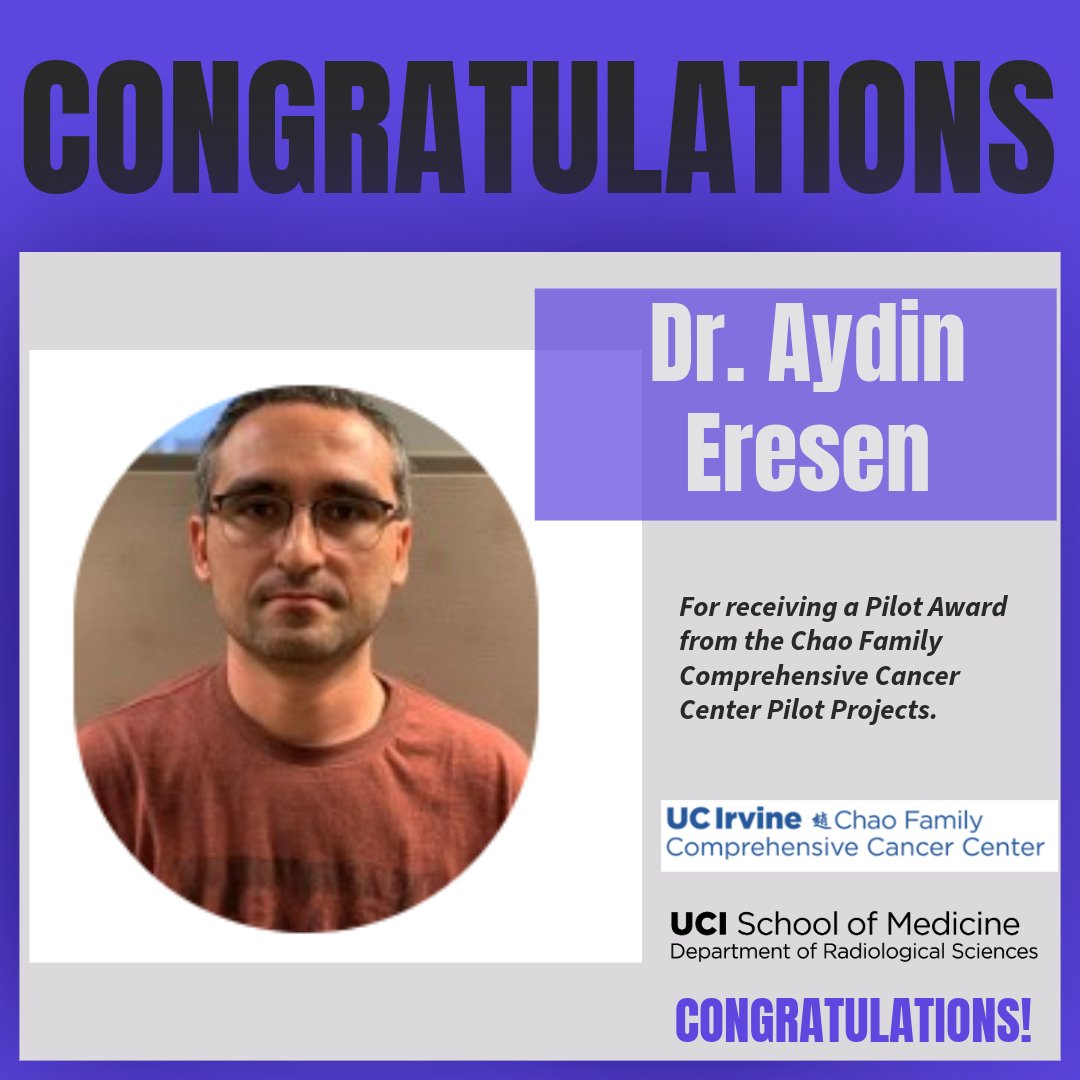 uciradiology's tweet photo. Congrats to Dr. Aydin Eresen (@UCI Radiological Sciences) on his Pilot Award from UCI Cancer Center! His project will exploreΒ innovative combination immunotherapy strategies to tackle one of the most aggressive cancers.
#UCI #AntiCancerChallenge π https://t.co/je9PvDP3Wt