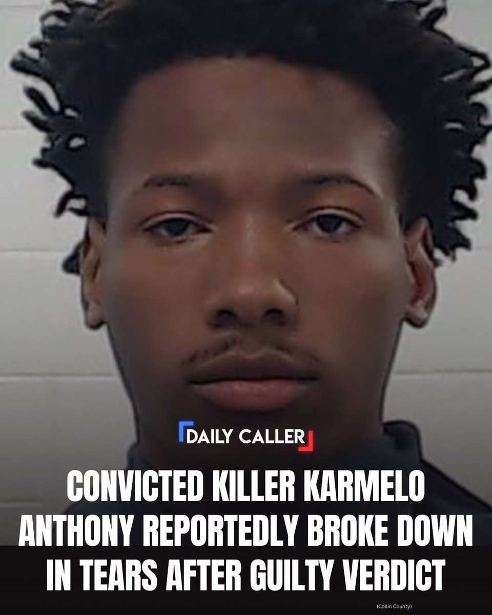 DailyCaller's tweet photo. 🚨 Karmelo Anthony reportedly broke down in tears after a jury found him guilty of murder.

According to reporter MaryAnn Martinez, Anthony was escorted from the courtroom as his mother sobbed in the gallery. 

After the verdict, Anthony's attorney asked to take him somewhere to compose himself, but the judge replied that Anthony was now in the custody of the sheriff, adding: "Things move differently now."