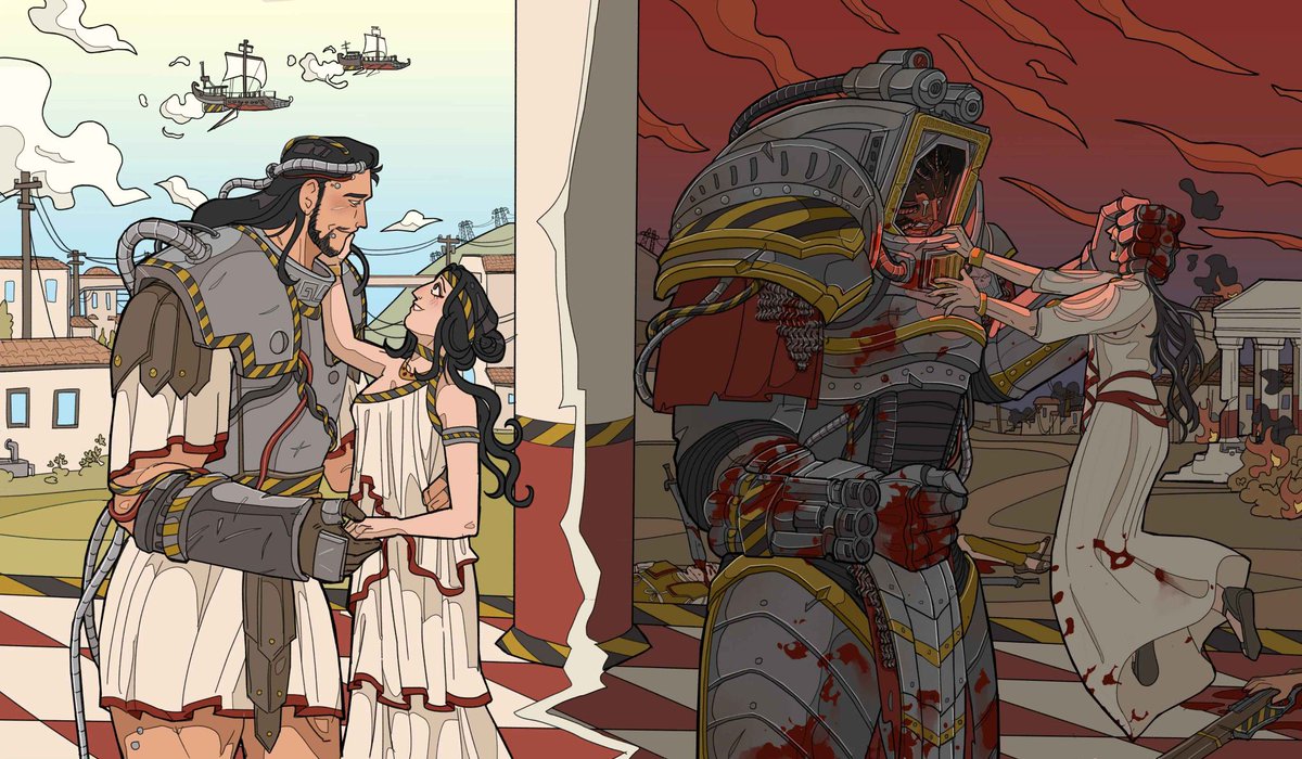40kARTdotcom's tweet photo. The Transformation of Perturabo: From Primarch to Daemon Primarch Cartoon Warhammer Artwork

Artist: @toffee_32 https://t.co/VKmajewY1x