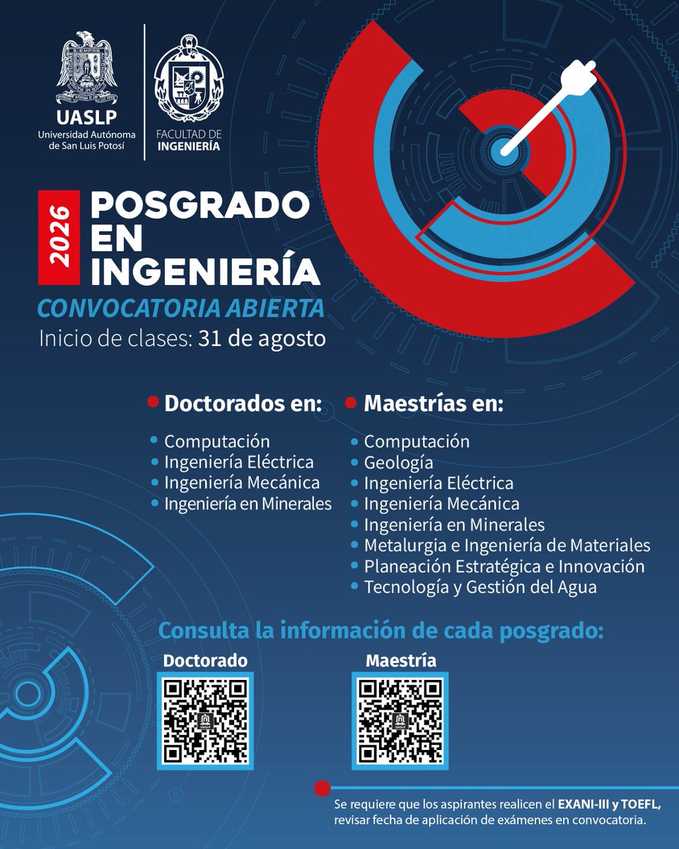 LaUASLP's tweet photo. 🔺 El CIEP de @IngenieriaUASLP invita a las y los interesados a cursar sus programas de maestría y doctorado.

🤗 Preinscripciones en:
https://t.co/p0yQYCqGc9
➕ INFO: https://t.co/nwllguRP9Z

#UASLP https://t.co/OPASJSYtE6
