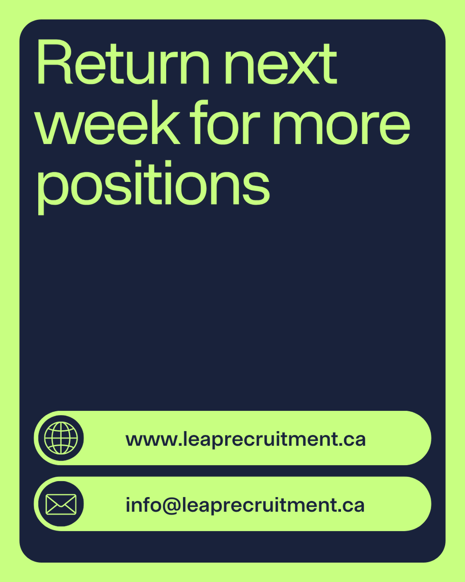 RecruitmentLeap's tweet photo. We are #hiring 💼
Looking for Manufacturing/ Distribution roles? We've got you ✨👇
Interested in any positions? Visit our website (link in bio) or contact info@leaprecruitment.ca
#ApplyNow ✅
#LeapRecruitment
#LeapForward
#TaketheLeap https://t.co/CqJ4M9CdAg