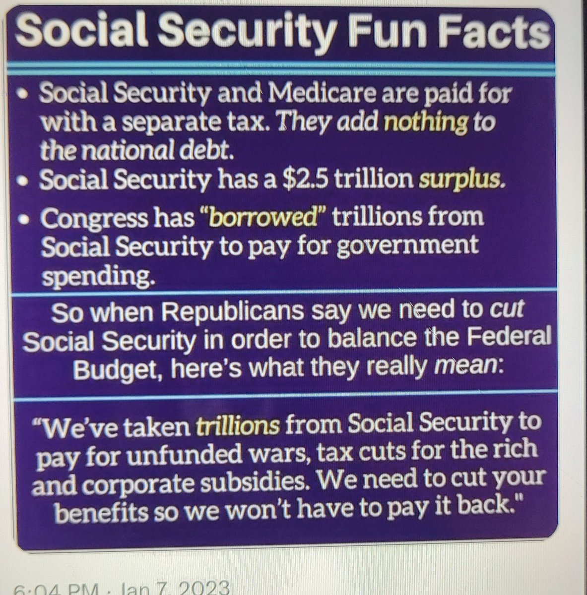 tntvughn's tweet photo. @DemocraticWins Please explain to me like I'm a  7 year old. How does the Social Security funds collected from American citizens &amp; placed in a separate TRUST FUND &amp;  NOT WITH REGULAR TAXPAYERS MONEY IMPACT THE NATIONAL DEBT???  Look it up! https://t.co/uVZXMDGxqE