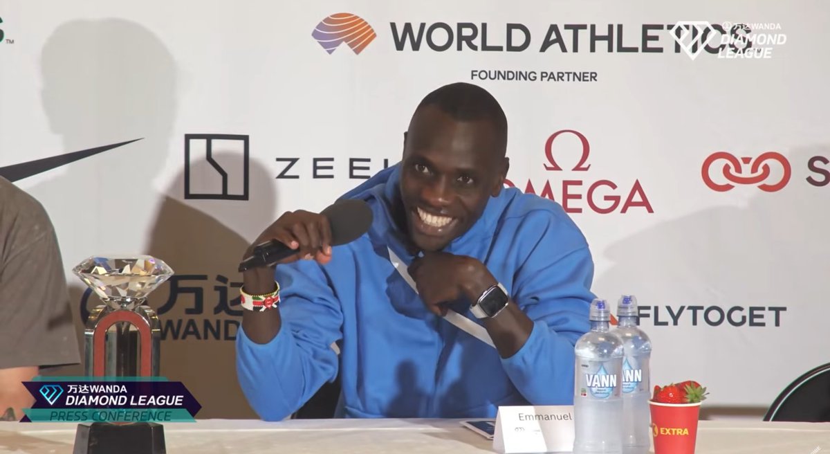 jgault13's tweet photo. Olympic 800m champion Emmanuel Wanyonyi is asked ahead of his race in Oslo whether he has watched American star Cooper Lutkenhaus run this year.

"The way I see Cooper is running 800m, maybe this guy is pushing me to go to the 1500m very soon," he said with a laugh. https://t.co/PbXvHPhl3k
