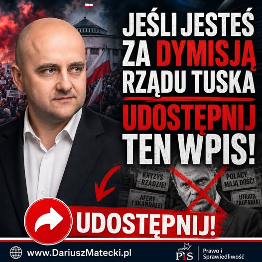 Jerzy62800338's tweet photo. Dariusz Matecki
Polska pod rządami Donalda Tuska tonie w chaosie! 🟥 Drożyzna, nieustanne afery, skandale i całkowita utrata zaufania społecznego – Polacy mają już tego serdecznie dość! https://t.co/iALrZMW84U
