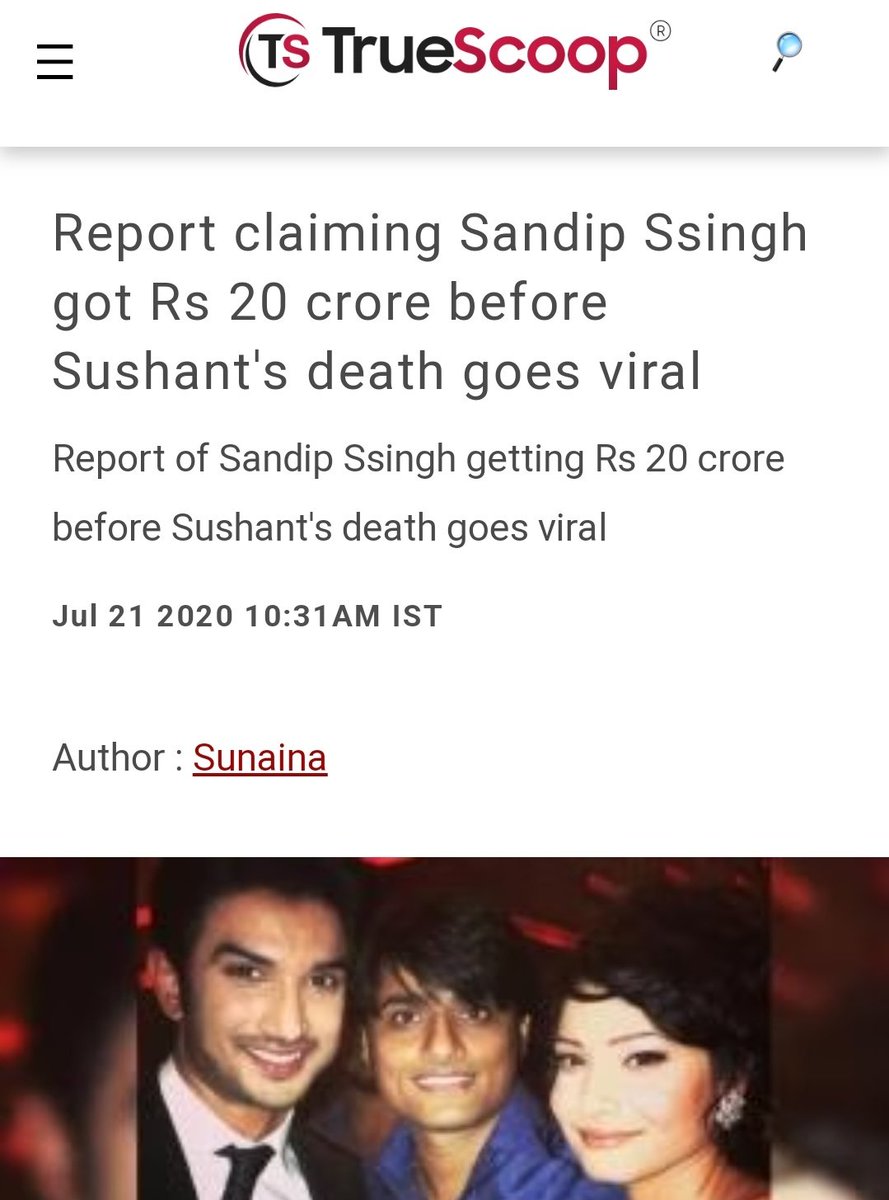 Yasmin2186's tweet photo. Interesting fact :

@thisissandeeps claimed to be a close friend of Sushant, but Sushant did not follow him on social media. But, Disha knew Sandeep very well, n they followed each other on Instagram🤨 In fact, Sandeep was present at the June 7 party and was the first to inform Sushant about Disha's death.

He received 20 crores 18 days before SSR's murder & secured big deals and movies to produce as a reward for the cover-up. SSR Conspirators Rewarded & Protected by @BJP4India 
#JusticeForDishaSalian 
#JusticeForSushantSinghRajput