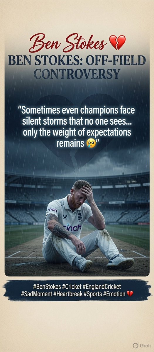 Globalwire31's tweet photo. Ben Stokes 💔

“Sometimes even champions face silent storms that no one sees… only the weight of expectations remains 😢”

#BenStokes #Cricket #EnglandCricket #SadMoment #Heartbreak #Sports #Emotion 💔 https://t.co/nio2O4bl9m