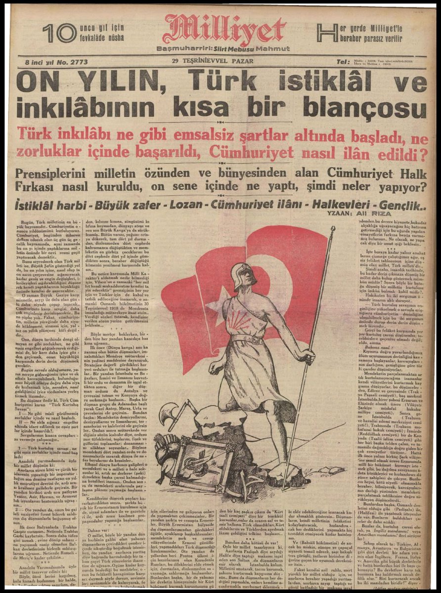 SDKoleksiyon's tweet photo. Öyle bir geçer zaman ki...

"Türk İnkılabı ne gibi emsalsiz şartlar altında başladı, ne zorluklar içinde başarıldı, Cumhuriyet nasıl ilan edildi?"

Milliyet gazetesinin Cumhuriyet'in 10. yıl dönümü özel sayısı. https://t.co/pR9Z1JzZrD