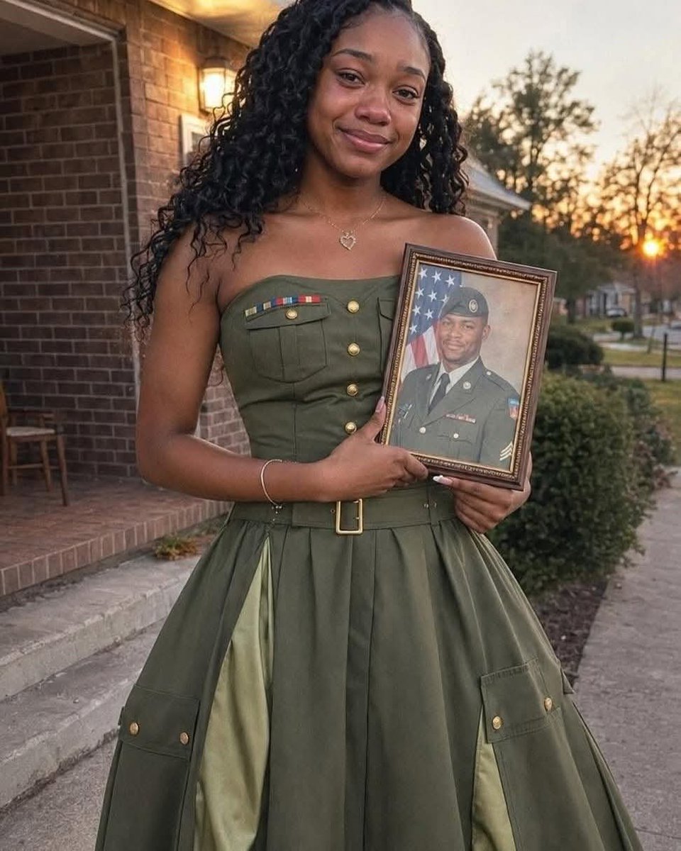 Erva_00_1's tweet photo. She had her prom dress made from her late father's military uniform🙏🏾🇺🇸 https://t.co/1QUeCr8I1o