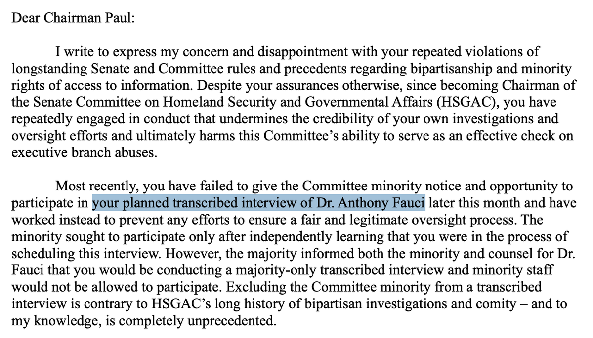 emilyakopp's tweet photo. NEWS: Anthony Fauci will report to Sen. Rand Paul's committee for a transcribed interview later this month, a new letter reveals. https://t.co/UOBRJJ1rWa