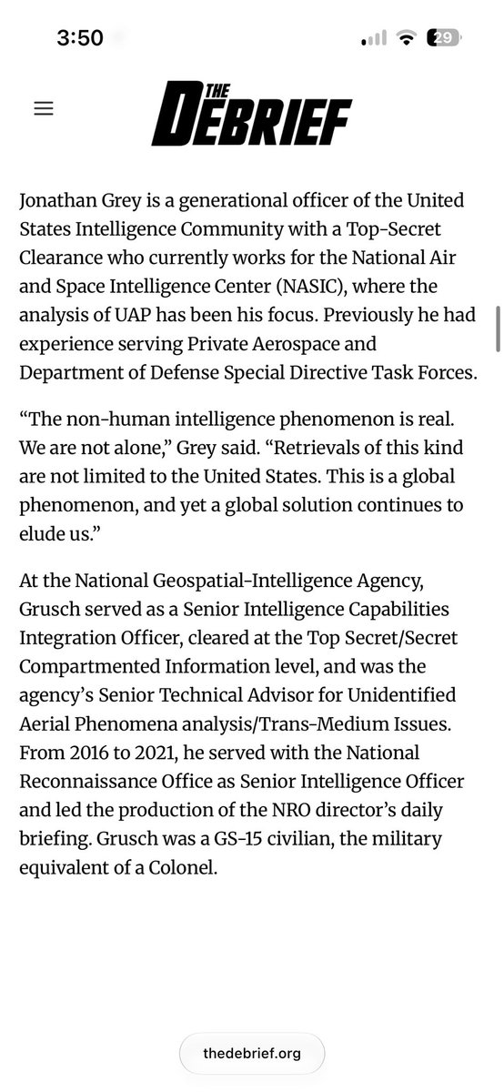gravityfaults's tweet photo. @rgh_ufos @stretch570 I may take that back, actually. Article says Grey worked at NASIC in 2023, but Sullivan's Linkedin says 2014-2017. https://t.co/ql65TkZEFE