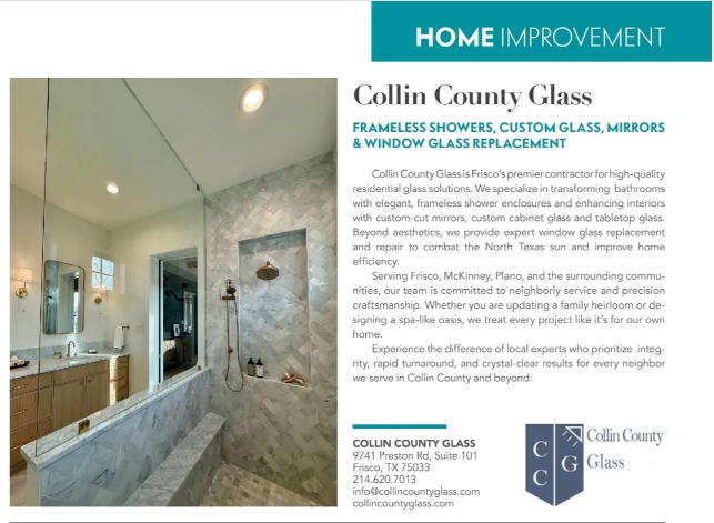 CollinCoGlass's tweet photo. We are incredibly honored to be featured in Local Profile magazine! Read our latest blog post to see how we are transforming North Texas homes with custom frameless showers, mirrors, and window repairs. ๐๐ฐ https://t.co/v87qgNV8sW #CollinCountyGlass #LocalProfile #DFW https://t.co/4izUVGBWkF