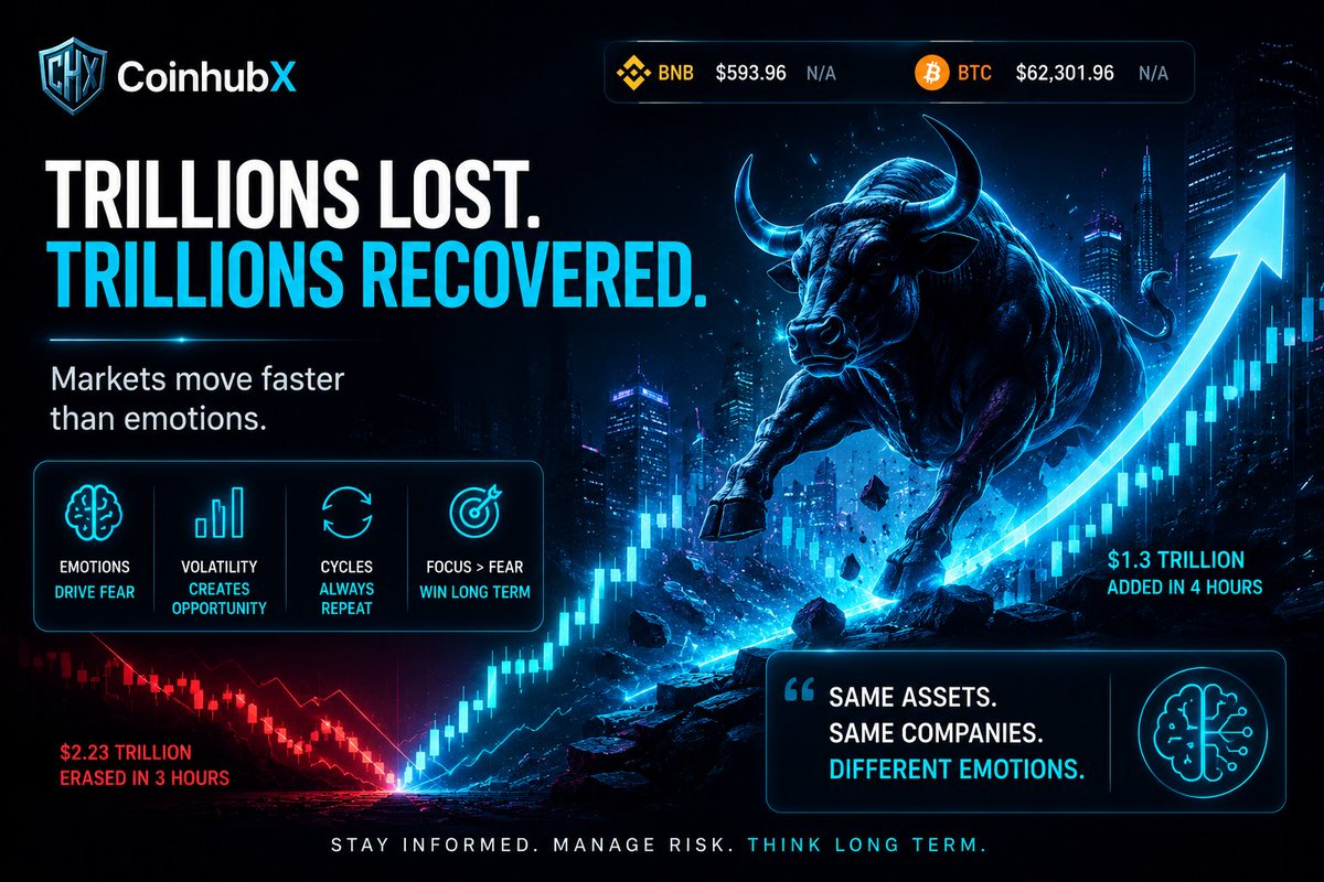 coinhub_x's tweet photo. MARKETS JUST DELIVERED A REMINDER.

Panic can erase trillions in hours. Confidence can bring it straight back.

The S&P 500 plunged as fear spread across the market, only to rebound sharply when sentiment shifted.

Same assets. Same companies. Different emotions.

The biggest moves often happen when uncertainty is at its peak.

#Stocks #Crypto #Investing