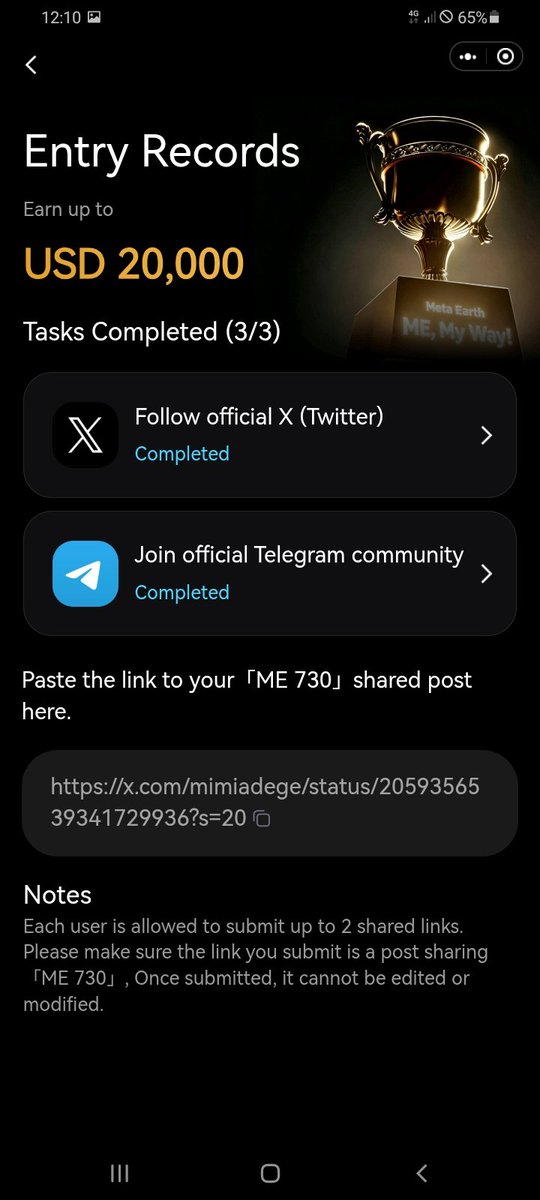mimiadege's tweet photo. 374 days. 1.49 MEC. 3 people on daily UBI.

My real impact. Small. Steady. Real.

Meta Earth celebrates 2 years with ME730. Survival and peace. The planet and people, cared for together. Join here:

https://t.co/gB5qhAM9in
#ME730 #MetaEarth #MyMetaEarthStory https://t.co/GDJ4WGDHmd