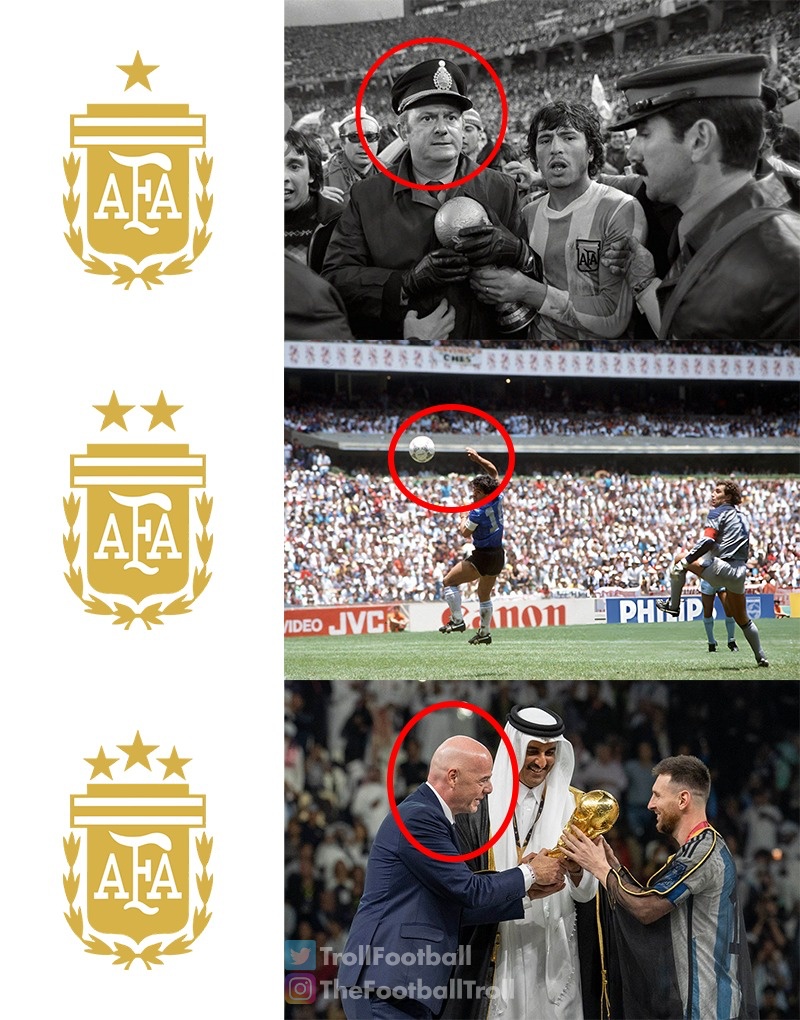 TrollFootball's tweet photo. Argentina’s 3 stars https://t.co/1jnEV4rPwz