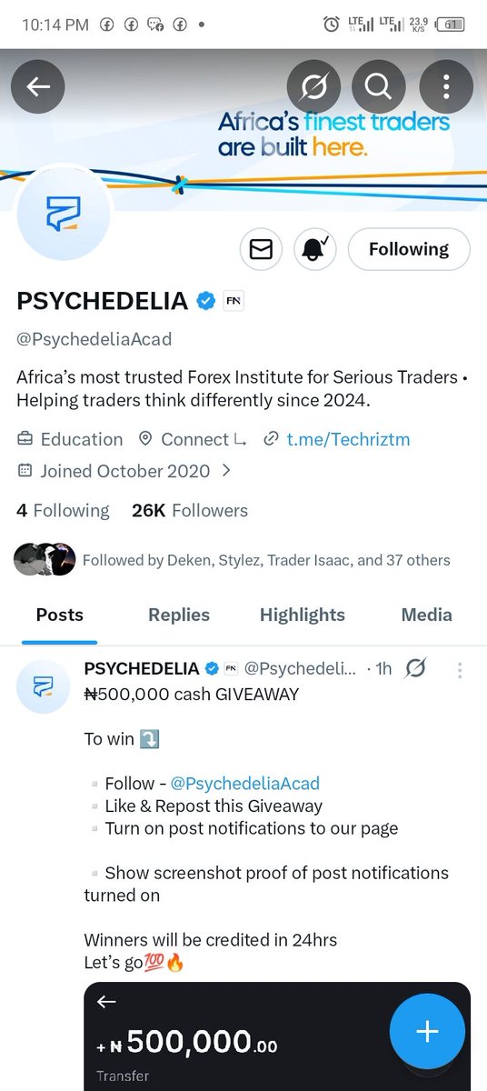 Mikizz32's tweet photo. @PsychedeliaAcad I've followed @PsychedeliaAcad, liked &amp; reposted the giveaway, and turned on post notifications 🔔

Screenshot proof attached 📸
₦500,000 would be a huge blessing and help me invest more in learning and improving my financial future. Thank you for this opportunity... https://t.co/ODGpRhwEdh
