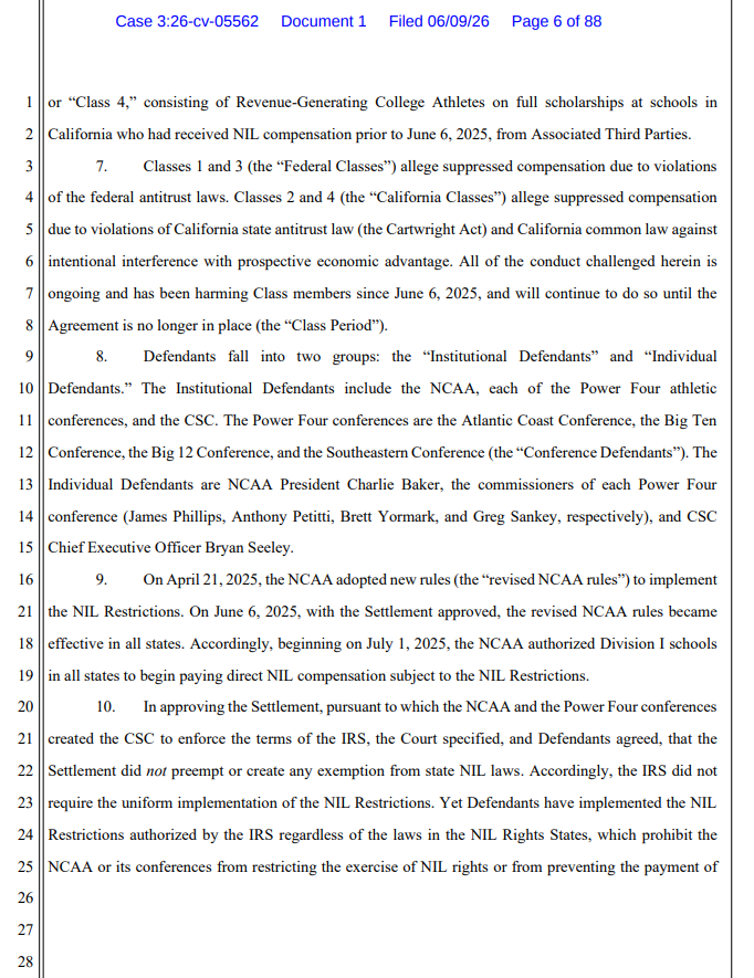 samcehrlich's tweet photo. New: Football players Talanoa Ili (USC) &amp; Charlie Mirer (Stanford) have filed a wide-ranging class action lawsuit against the NCAA, CSC, power conferences, and associated executives alleging that the House settlement NIL restrictions violate antitrust law and CA's state NIL law. https://t.co/j4TFg5dGy8