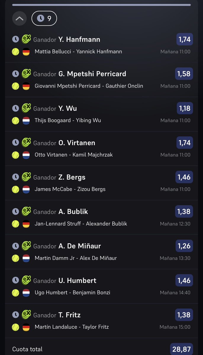Sidneybets's tweet photo. 🚨Quiniela ATP hierba 🌿🌿🚨

🔔Cuota @28,87

Soldados🪖🫡
Hanfmann🇩🇪
Perricard🇫🇷
Wu🇨🇳
Virtanen🇫🇮
Bergs🇧🇪
Bublik🇰🇿
De Miñaur🦘
Humbert🇫🇷
Fritz🇺🇸

‼️Picks en el telegram‼️
https://t.co/rV1UINUupR https://t.co/gyqUS77Y1r