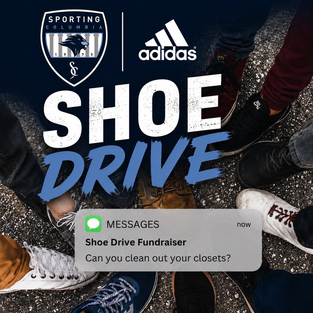 SportingCSC's tweet photo. 👟 Week 6 of our Shoe Drive Fundraiser!

Help us spread the word by sharing this post. The more shoes we collect, the more funds we raise for Sporting Columbia! 💙

📍 Drop-offs:
• Clovers (2 locations)
• Dick’s Sporting Goods
• Polarity Cold Plunge &amp; Sauna House
• The Vue https://t.co/jE1fZq480j