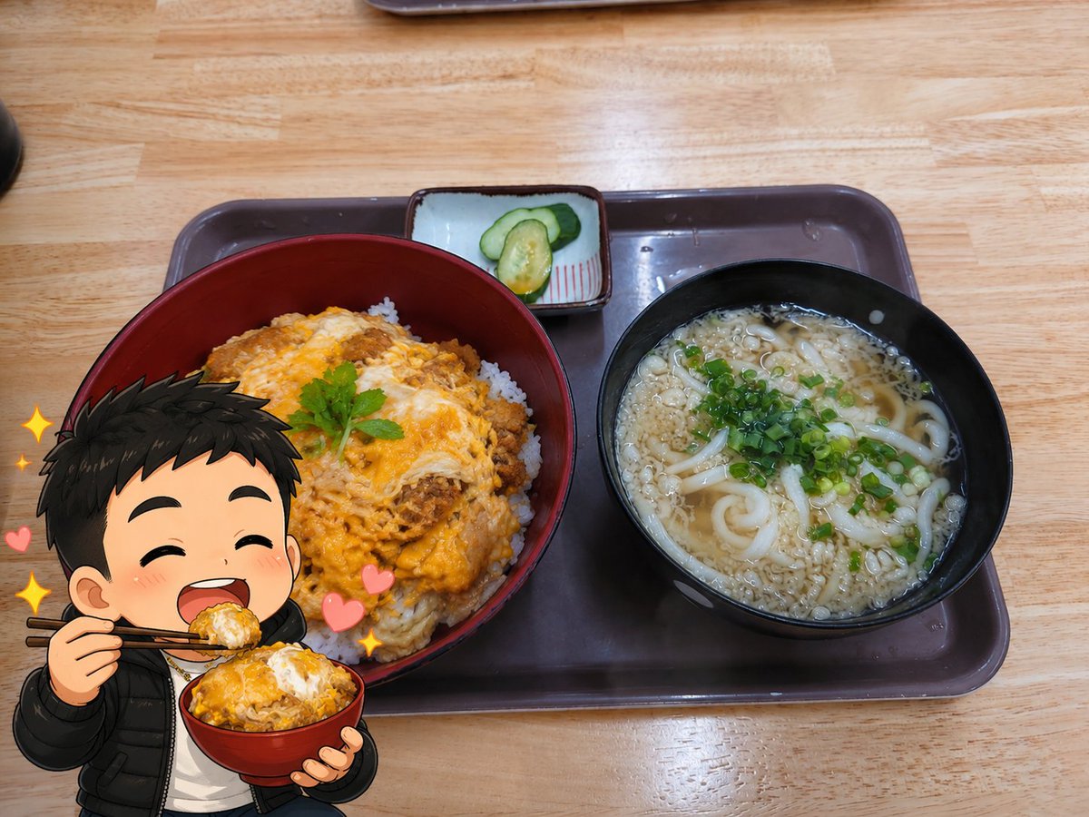MMinobaru's tweet photo. ＃モナコパレス大橋店 から🚙で10分。霧島3丁目
＃車うどん サンへ。お昼時、カウンター席は満席‼️
1番人気の【カツ丼セット（830円）】を。
お客様の大半はカツ丼セットを頼まれてました。

アツアツの小たぬきうどんも付いており、
満腹感👍

ゴールド店、駅前店からも🚙で15分。
＃宮崎市 ＃うどん https://t.co/oKEEKQCNbw