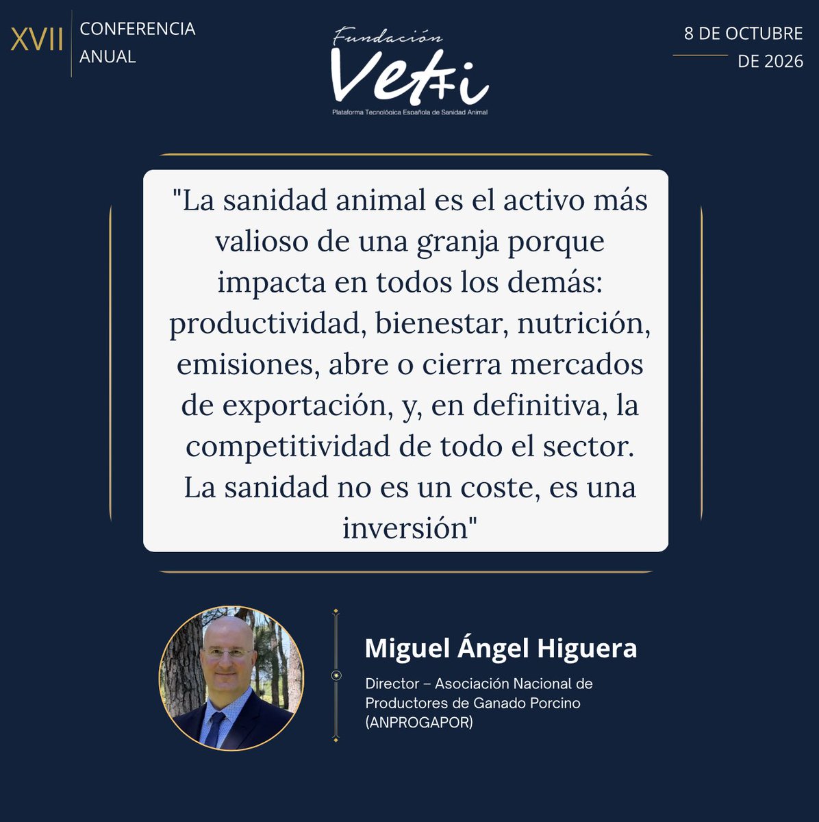 Vetmasi's tweet photo. 🔹 Miguel Ángel Higuera (ANPROGAPOR) participará en la XVII Conferencia Anual de la Fundación Vet+i con la ponencia: «Preparación frente a enfermedades emergentes en sanidad porcina: el papel de España en la I+D+i en sanidad animal» 🐖🧬
#ConferenciaVetmasi #SanidadAnimal https://t.co/5v16jB7HEH