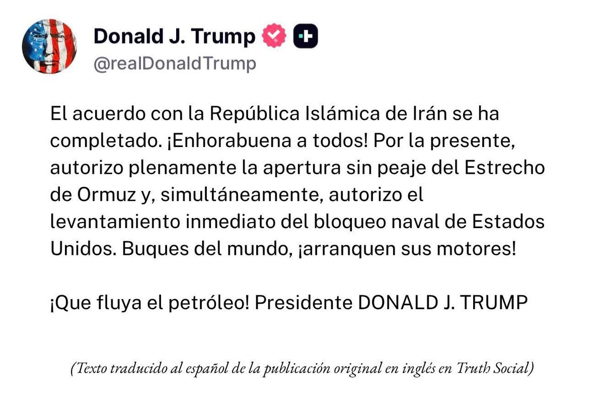 josevico4's tweet photo. Trump autoriza a abrir el estrecho de Ormuz que él mismo cerró al atacar a Irán.

Vive en su mundo de fantasía.
Cómo Milei o Ayuso.
Hay gente que necesita tragarse estas mierdas para tener algo de lo que hablar.
¿Os acordáis del hantavirus y las ratas nadadoras?
Pues eso. https://t.co/xzoeMH4DR5