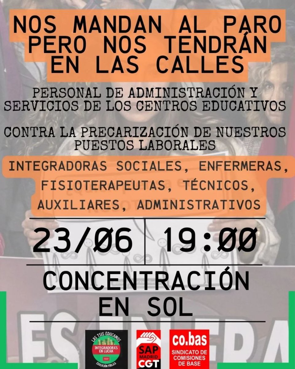 FETAPCGT's tweet photo. 📢 Nos quieren invisibles, pero nos tendrán en las calles.

El próximo 23 de junio a las 19:00 h nos concentramos en Sol para defender nuestros puestos de trabajo, nuestros derechos y una educación pública de calidad.

https://t.co/Iv6JnDSLyl https://t.co/6o7LlbCJJN