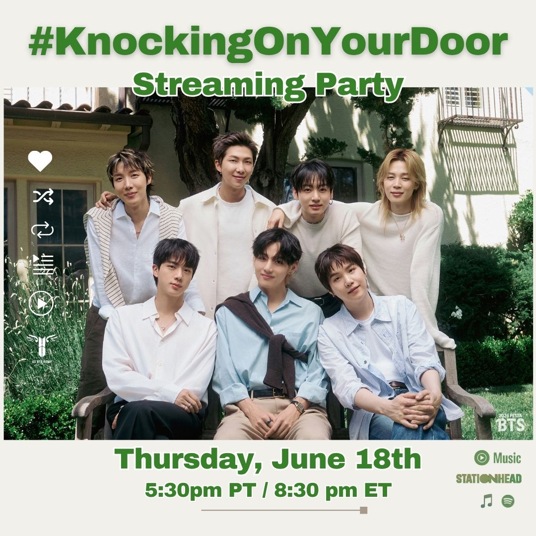 USBTSARMY's tweet photo. Please join us tomorrow (Thursday 6/18) at 5:30p PT / 8:30p ET for our #KnockingOnYourDoor streaming party and let's help finish COME OVER's first official tracking week strong! We'll also be streaming SWIM too!💜 Follow us on https://t.co/cS02l45Pr1 so you'll get a reminder when the party starts!