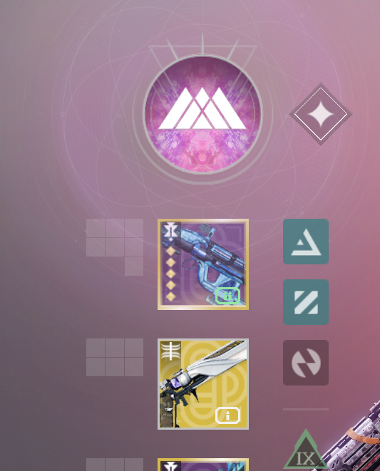 Codester_remix's tweet photo. @A_dmg04 I know it's not what you asked for but can we maybe get it so prismatic doesn't fade out the kinetic weapon slot? I assume it's just the prismatic glow part being layered above it instead of under it. https://t.co/LpZ7K72hss