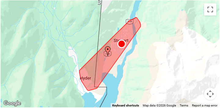 bchydro's tweet photo. Crews have been assigned to an outage affecting 739 customers in  #StewartBC. Updates will be available on our site here: https://t.co/mxTYoQ9HRv https://t.co/GfVKMHJAp7