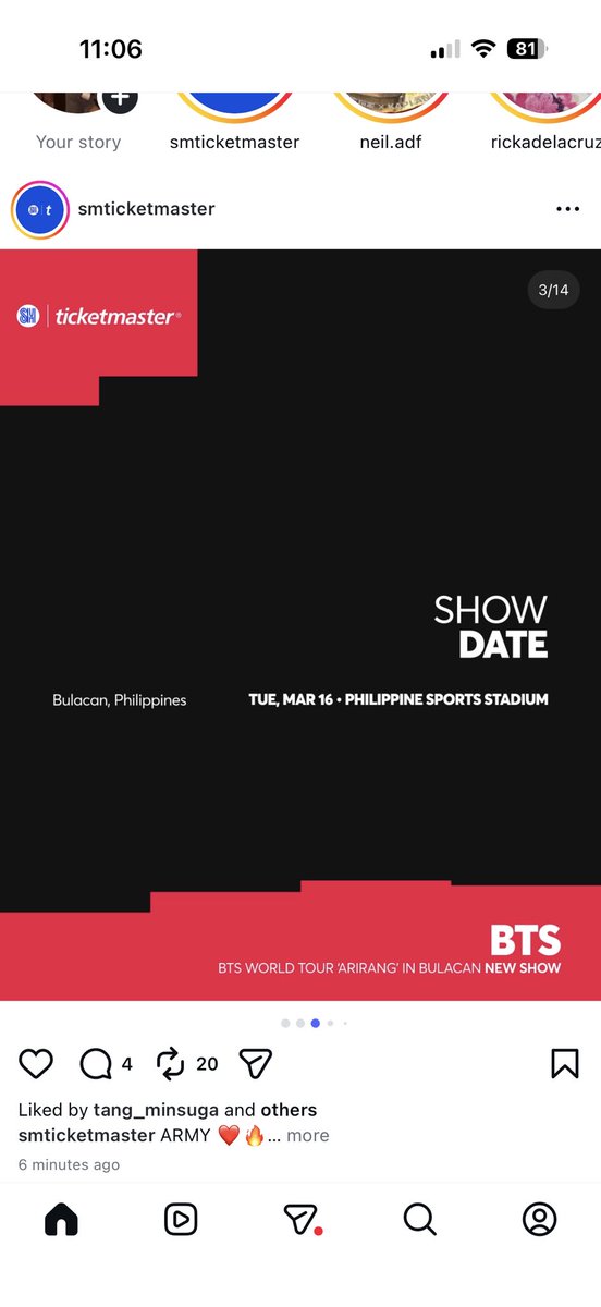 kiwislushieee's tweet photo. Sooo ticketmaster ph posted on ig pero they deleted it agad, i feel like there's really a day 3 for the bts arirang in bulacan 🥹🥹🥹 

here are the posts i managed to screenshot from their ig account https://t.co/xr8iEATlms