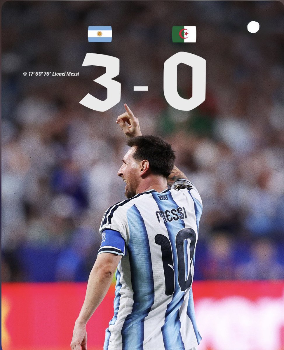 gbangucci's tweet photo. @InterMiamiCF @FIFAWorldCup Lionel Messi! ⚽️ 17’ 60’ 76’ Hat-trick! Sealed.
All hail the God of football! https://t.co/oAJ3wMFN4E