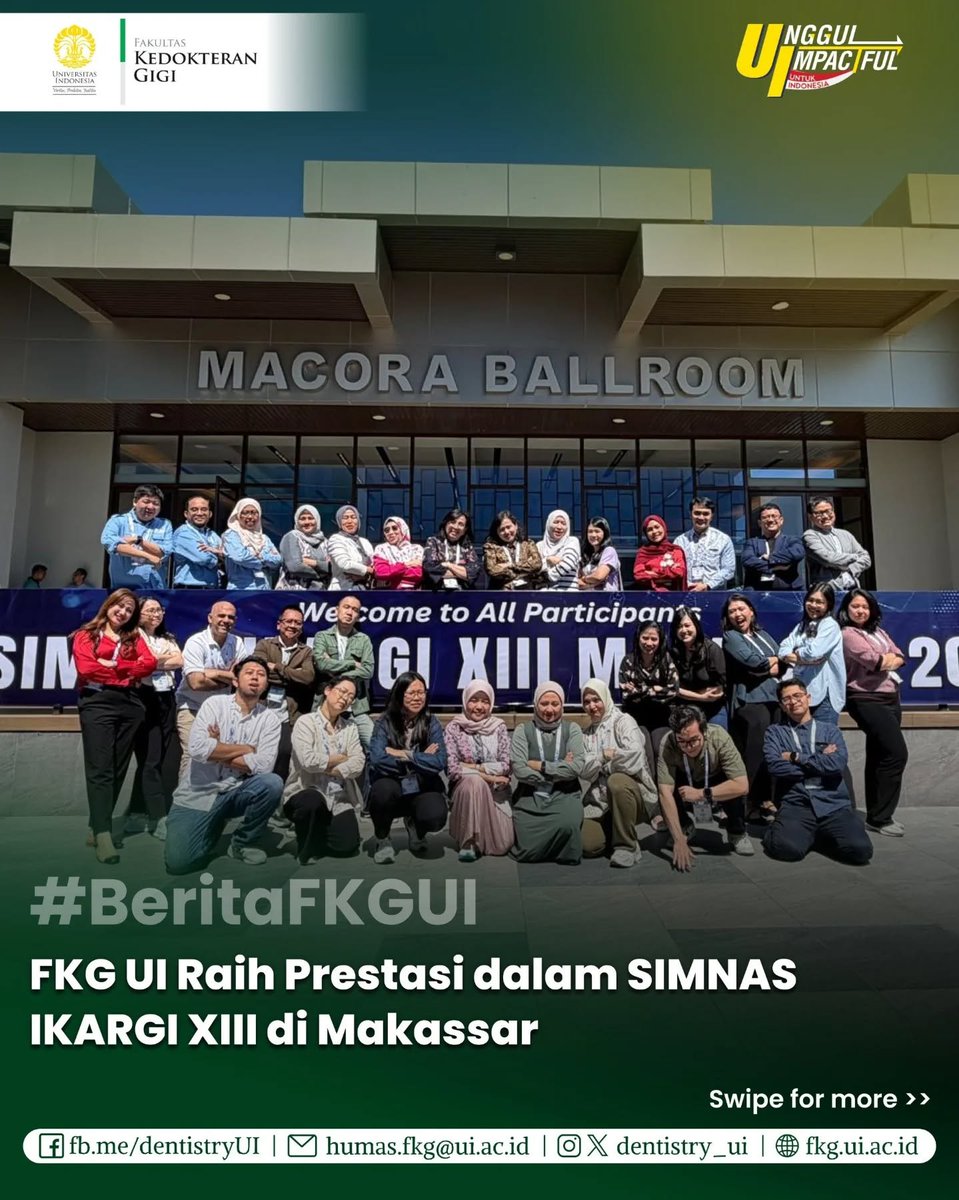 dentistry_ui's tweet photo. FKG UI raih prestasi di SIMNAS IKARGI XIII Makassar ✨

Melalui Departemen Radiologi Kedokteran Gigi, FKG UI turut berpartisipasi dalam forum ilmiah nasional yang membahas perkembangan advanced imaging dan artificial intelligence dalam kedokteran gigi. https://t.co/lnhg1pqnNa
