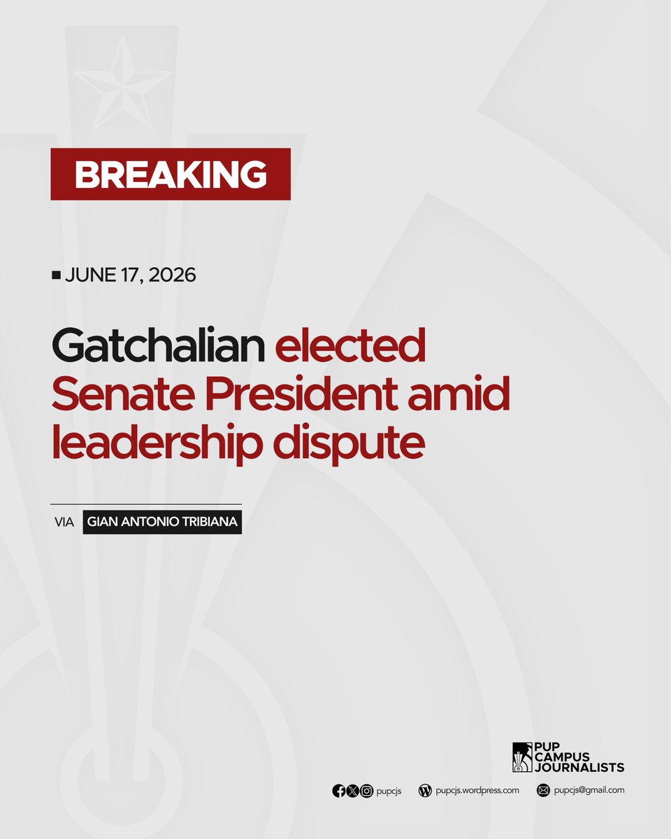 pupcjs's tweet photo. 𝗕𝗥𝗘𝗔𝗞𝗜𝗡𝗚 | Sen. Sherwin Gatchalian was elected as the new Senate President on Wednesday morning, June 17, during a special session of Congress called by President Ferdinand Marcos Jr, formally replacing Sen. Alan Peter Cayetano 

[1/4] https://t.co/VfPBxgJde7