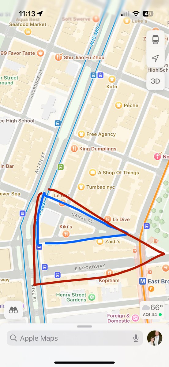 Bonecondor's tweet photo. The hottest new microneigbnorboods are the small blue triangle, TriDeCa) (Triangle between Division and Canal) and the larger red triangle that captures a slightly broader but still distinct and electric vibe is TriBroCa (Triangle between Broadway and Canal) https://t.co/1sMnFv4Fav