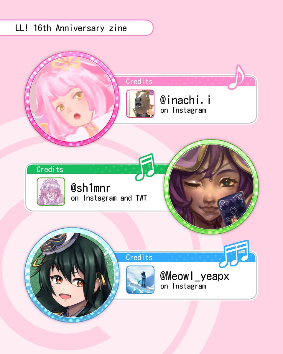 LoveLiveCollabs's tweet photo. 🌐 LL! ZINE

Only 13 DAYS left for the release of our free, digital zine for Love Live's 16th anniversary! 

As a teaser, here are some of our amazing artists featured: @/inachi.i, @sh1mnr and @/meowl_yeapx ❤️ 

Show them some support and stay tuned! https://t.co/3zyJAIBeYj