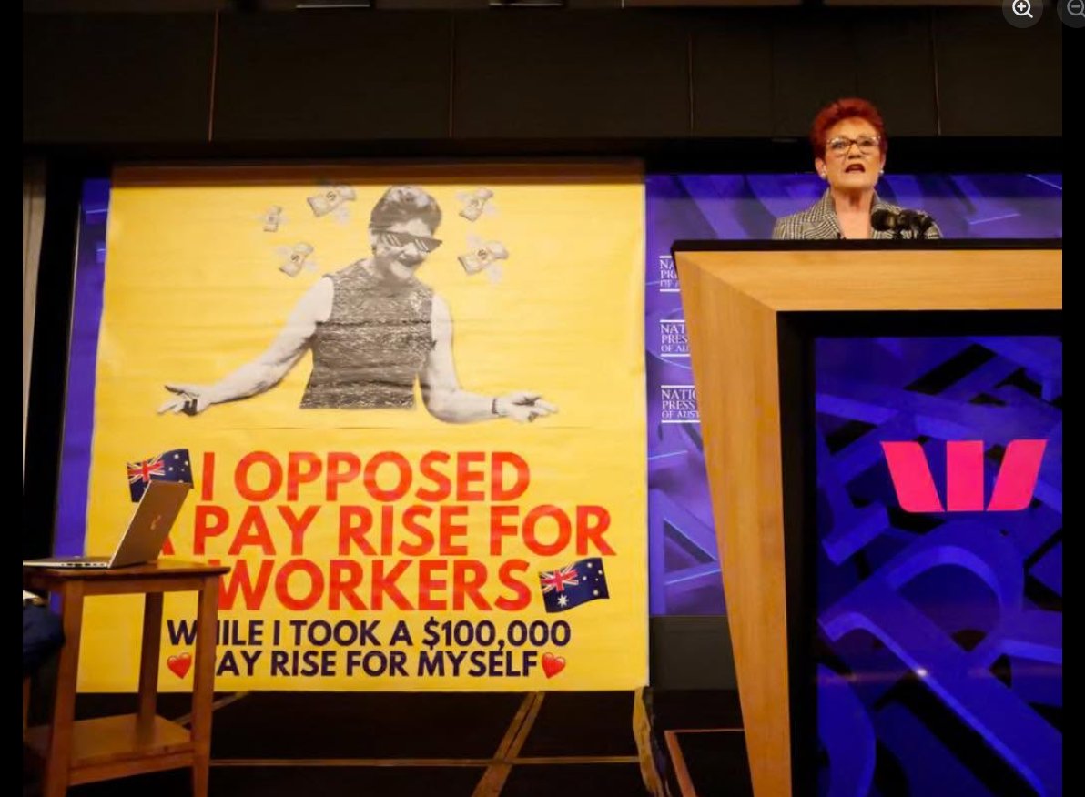 crazyjane13's tweet photo. The protest banner that unfurled behind Hanson at the #npc: https://t.co/8sp7uPqAX2