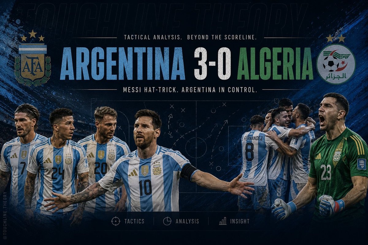 tchlinetheory's tweet photo. ARGENTINA 3-0 ALGERIA
 Beyond Messi's hatrick 
Messi stole the headlines with three goals, but Argentina's positional fluidity was the real story behind the victory. https://t.co/LBD4PFxImm