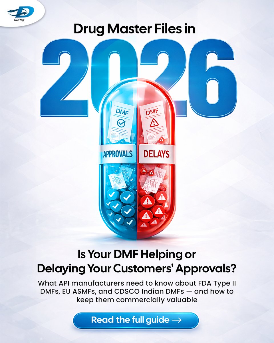 DDRegPharma's tweet photo. Is your DMF the GOAT of your regulatory strategy or the reason approvals stall?
#FDA Type II DMFs, EU ASMFs, and #CDSCO expectations require proactive lifecycle management.
Read full blog: https://t.co/0XHaGN44g9
#DMF #ASMF #RegulatoryAffairs #DDReg https://t.co/8BxxBI8d1z