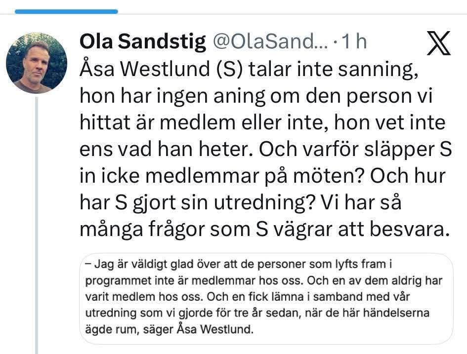 sjunnedotcom's tweet photo. Kalibers reporter sågar S-ordförande i Sthlms län Åsa Westlund (gift med Anders Lindberg) som far med osanning om ABF-gängmedlemmars medverkan i den interna S-kuppen i Botkyrka.
@TeodorMG https://t.co/RDsuNM7f91