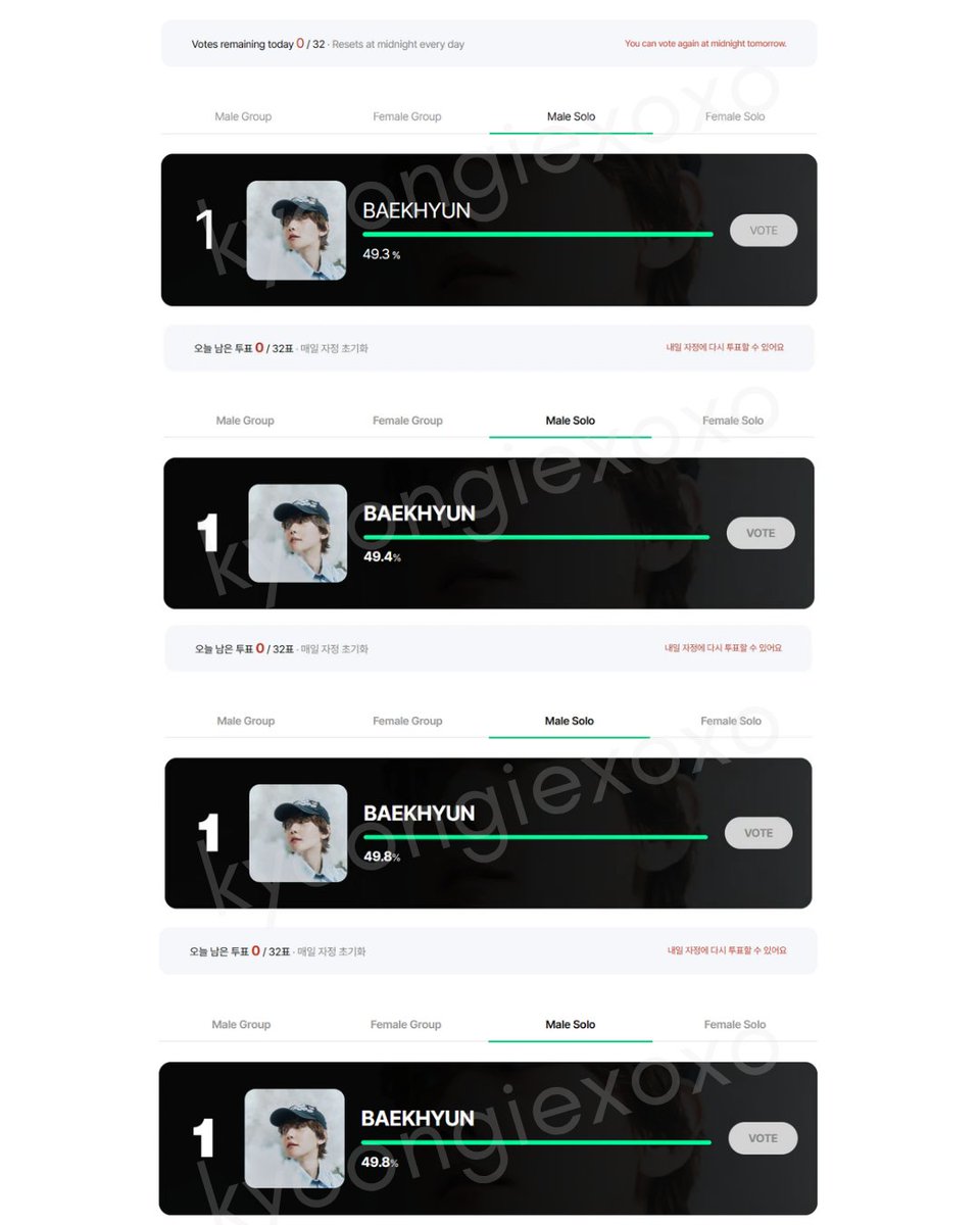kyoongiexoxo's tweet photo. VOTE FOR BAEKHYUN ‼️

6 DAYS LEFT (ends June 23, 1PM KST)

BILLBOARD TOP K-ARTISTS
MALE SOLO

🔗 https://t.co/8hT8i2mHjd

#백현 #BAEKHYUN https://t.co/EgpuL1hXvC
