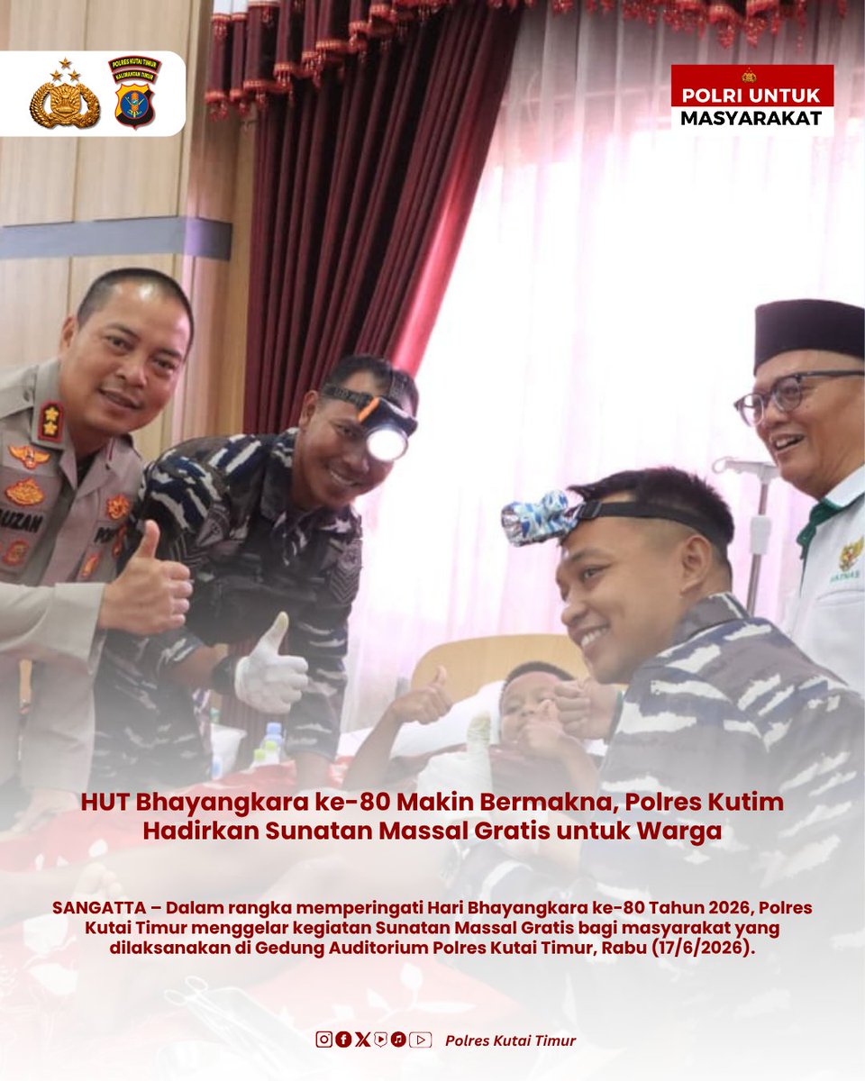 HumasResKutim's tweet photo. HUT Bhayangkara ke-80 Makin Bermakna, Polres Kutim Hadirkan Sunatan Massal Gratis untuk Warga https://t.co/euDlcktPhj