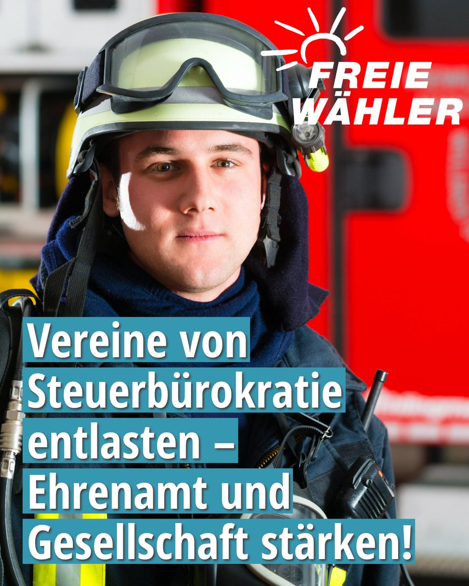 fw_bayern's tweet photo. 🚒 Besonders förderungswürdige Vereine wie unsere Feuerwehren gehören von Steuerbürokratie befreit!

#FREIEWÄHLER fordern: Ehrenamt stärken, statt es mit unsinnigen Regeln auszubremsen.

@hubertaiwanger: „Die Politik redet von Förderung des Ehrenamtes, Entbürokratisierung und allen möglichen gesellschaftlichen Diensten, die man neu einführen will. 

👉 Für uns FREIE WÄHLER ist klar: Zuerst einmal muss schleunigst eine Entlastung kommen bei den Diensten, die wir schon haben und die bestens funktionieren – wenn man die Ehrenamtlichen einfach machen lässt, statt sie zu gängeln.“ ‼️

📰 Alle Infos in der Meldung: https://t.co/8Jlp96Jwf0

#Ehrenamt #Feuerwehr