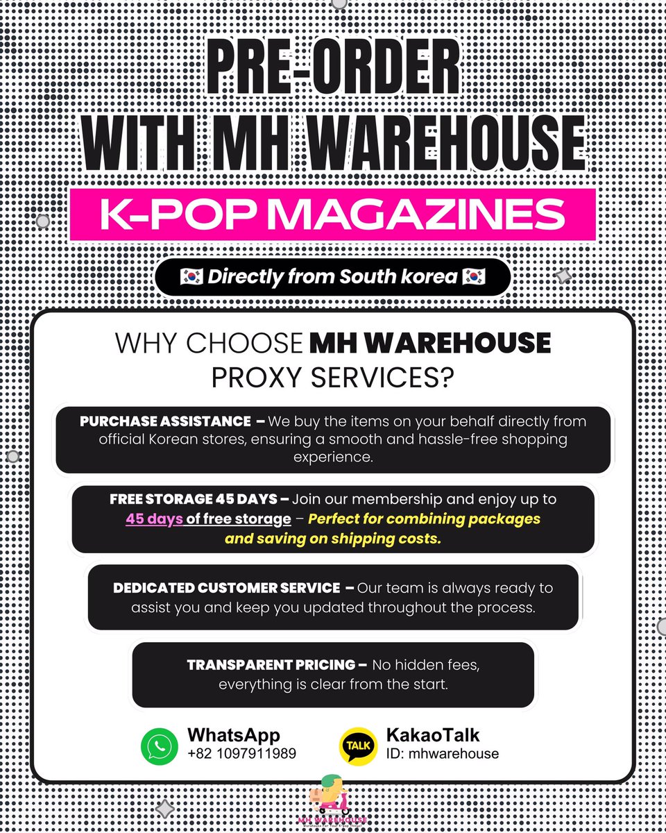 mhwarehouse's tweet photo. Make your K-shopping stress-free ✨
>> https://t.co/wqC13X85Ga
Contact us:
KakaoTalk ID: mhwarehouse
#koreanwarehouse #koreanproxy
t. Korean warehouse address proxy po pob wtb wts zonauang weverse yes24 weverse harper’s bazaar vogue esquire enhypen blackpink Rosé bts nct aespa https://t.co/pYcsG3fz04